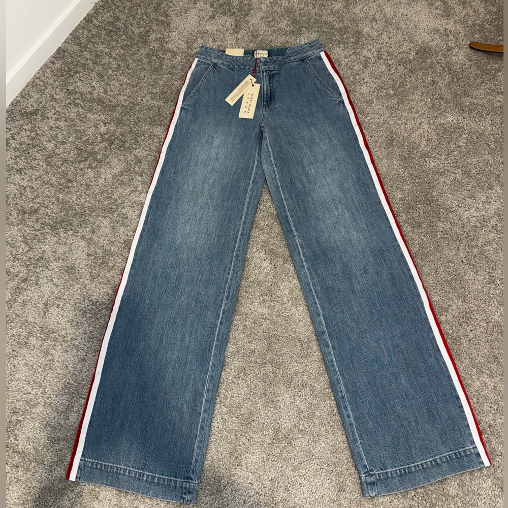 ALICE + OLIVIA Xnder Racing Stripe Wide Leg Jeans - Picture 10 of 11